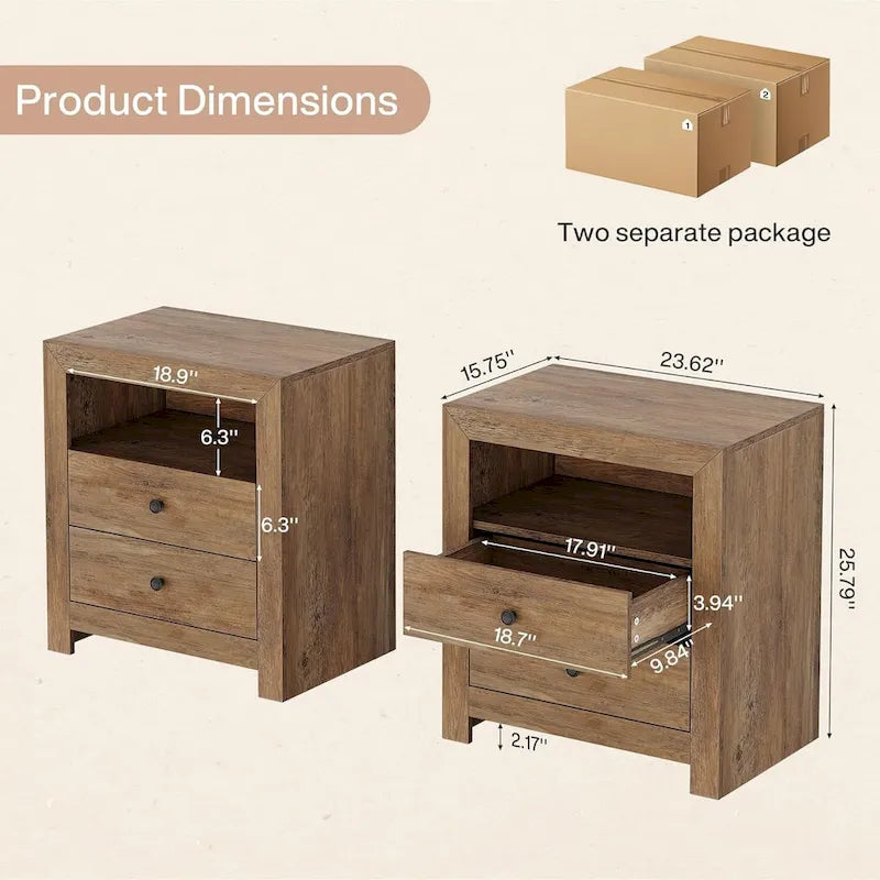 Farmhouse Nightstand with 2 Storage Drawers