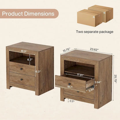 Farmhouse Nightstand with 2 Storage Drawers