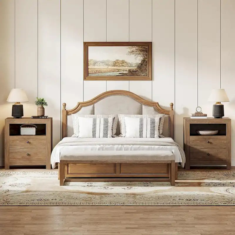 Farmhouse Nightstand with 2 Storage Drawers