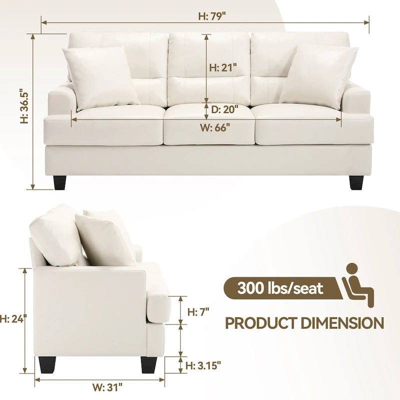 Oversized Faux Leather Italian Square Arm Sofa