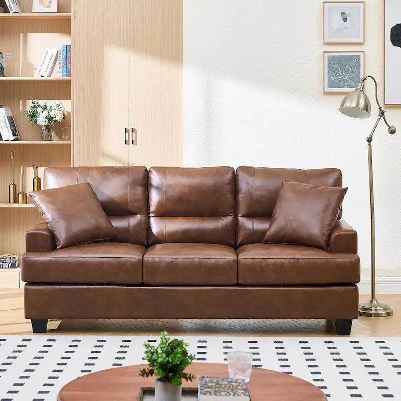 Oversized Faux Leather Italian Square Arm Sofa