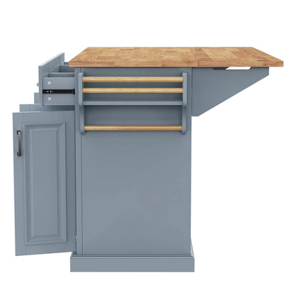 54inch Kitchen Island with Rubber Wood Drop Leaf, Embossed Texture Rolling Kitchen Cart on 4 Wheels with 4 Doors and 3 Drawers