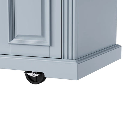 54inch Kitchen Island with Rubber Wood Drop Leaf, Embossed Texture Rolling Kitchen Cart on 4 Wheels with 4 Doors and 3 Drawers