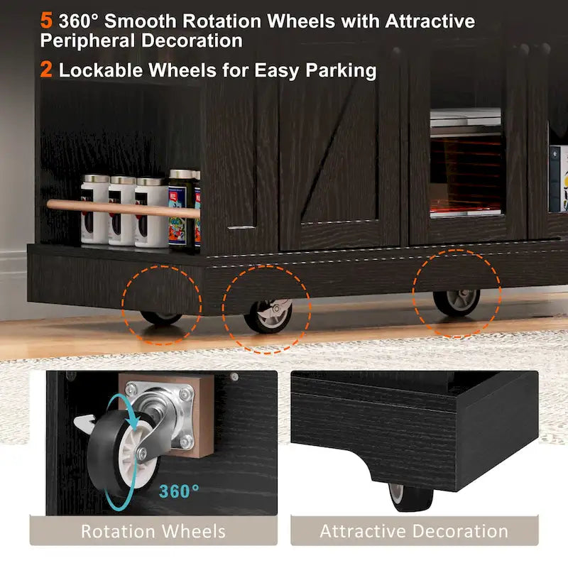 53 Farmhouse Kitchen Island With Two Tempered Glass Cabinet Doors(no include stool)