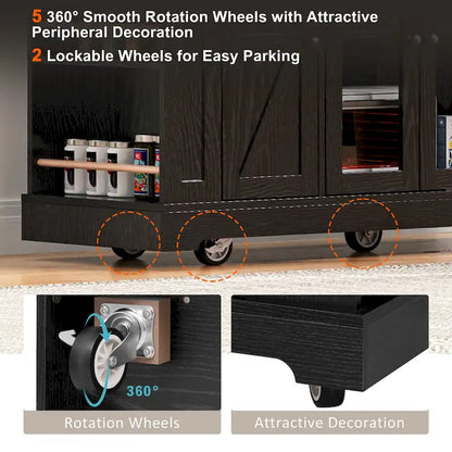 53 Farmhouse Kitchen Island With Two Tempered Glass Cabinet Doors(no include stool)