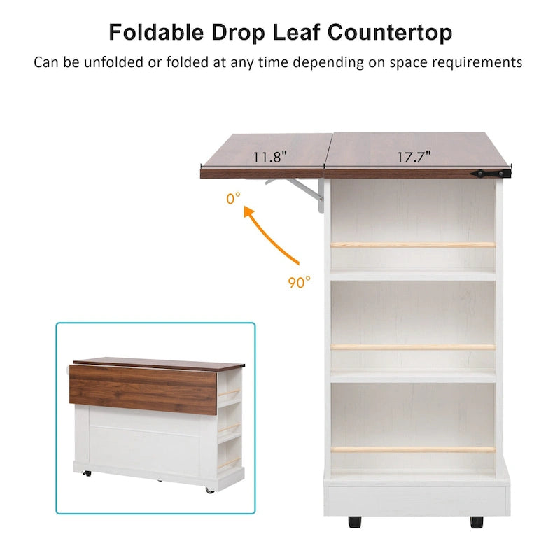 53 Farmhouse Kitchen Island With Two Tempered Glass Cabinet Doors(no include stool)