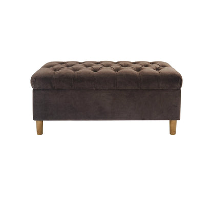 Sol Storage Bench Ottoman, Chocolate Brown Velvet, Wood, 40 Inch