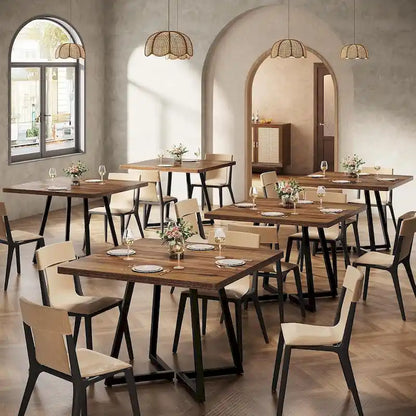 31.5 Inches Wood Square Dinner Table with Metal Base