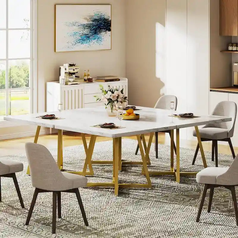 31.5 Inches Wood Square Dinner Table with Metal Base