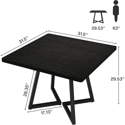 31.5 Inches Wood Square Dinner Table with Metal Base