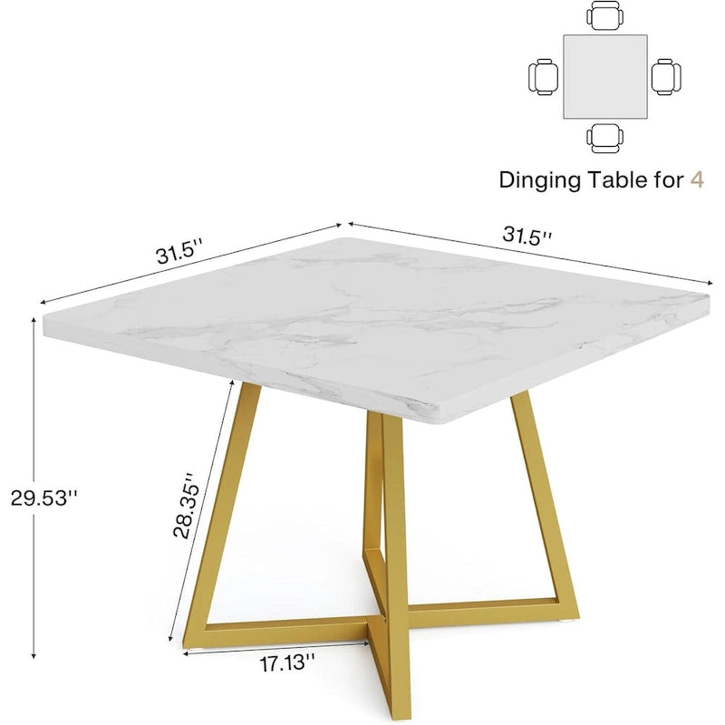 31.5 Inches Wood Square Dinner Table with Metal Base