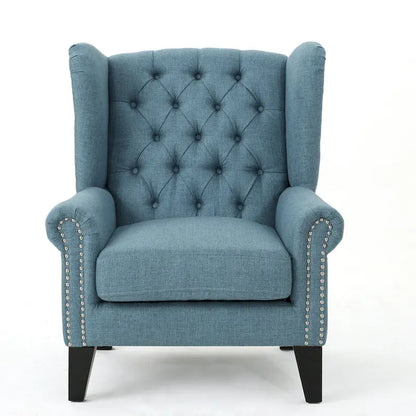 Blue Modern 30 High Back Upholstered Button Tufted Accent Chair with Nailheads for Living Room