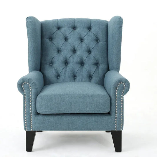 Blue Modern 30 High Back Upholstered Button Tufted Accent Chair with Nailheads for Living Room