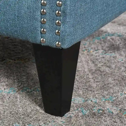 Blue Modern 30 High Back Upholstered Button Tufted Accent Chair with Nailheads for Living Room