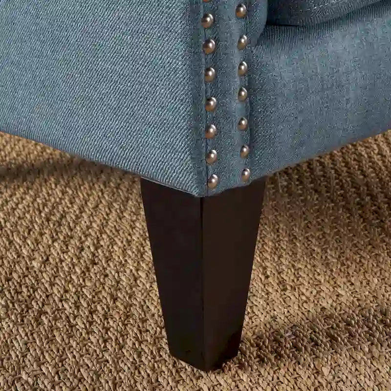 Blue Modern 30 High Back Upholstered Button Tufted Accent Chair with Nailheads for Living Room
