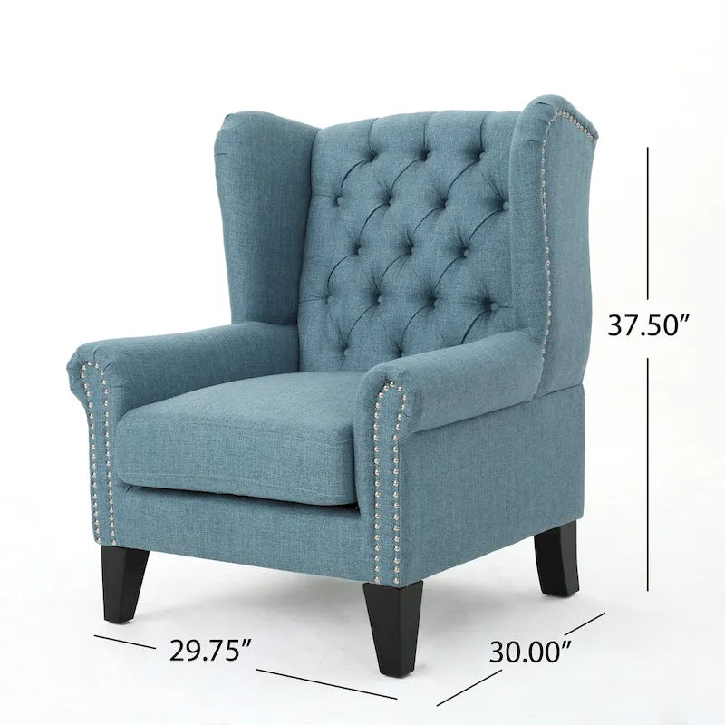 Blue Modern 30 High Back Upholstered Button Tufted Accent Chair with Nailheads for Living Room