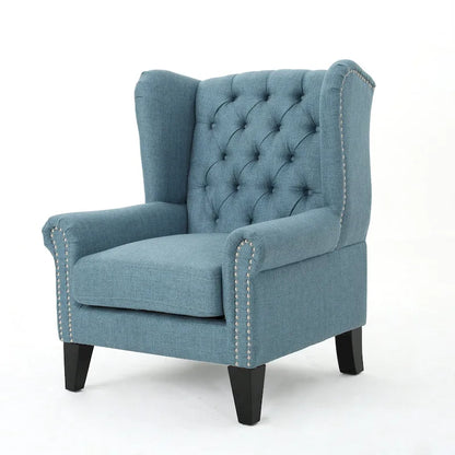 Blue Modern 30 High Back Upholstered Button Tufted Accent Chair with Nailheads for Living Room