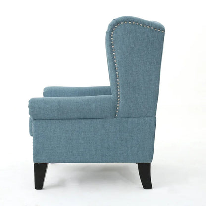 Blue Modern 30 High Back Upholstered Button Tufted Accent Chair with Nailheads for Living Room