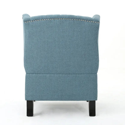 Blue Modern 30 High Back Upholstered Button Tufted Accent Chair with Nailheads for Living Room