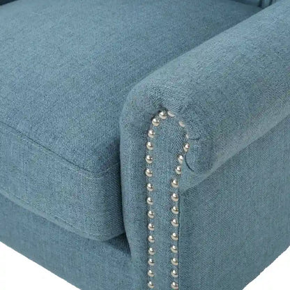 Blue Modern 30 High Back Upholstered Button Tufted Accent Chair with Nailheads for Living Room
