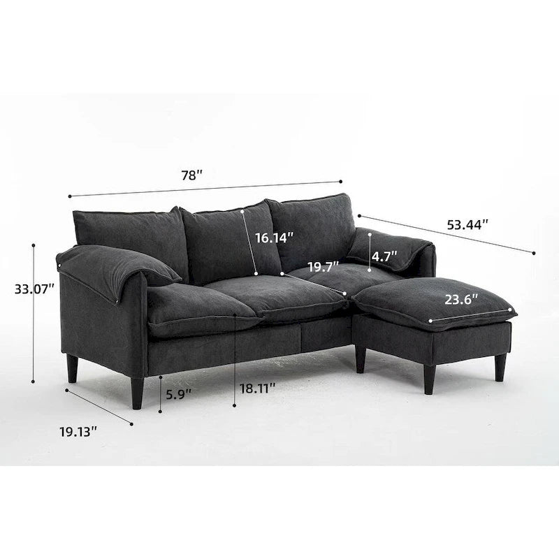 78.74 3-Seater L-Shaped Convertible Sectional Sofa with Footstools and Storage
