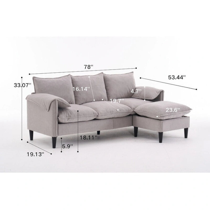 78.74 3-Seater L-Shaped Convertible Sectional Sofa with Footstools and Storage