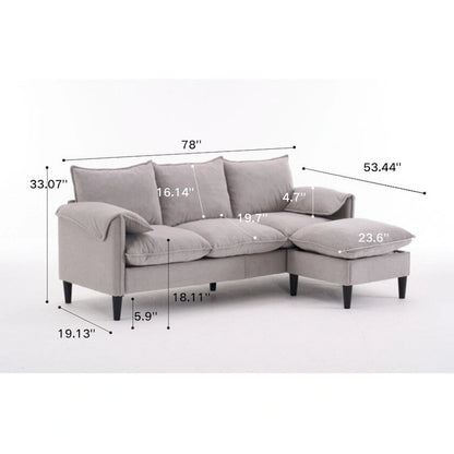 78.74 3-Seater L-Shaped Convertible Sectional Sofa with Footstools and Storage
