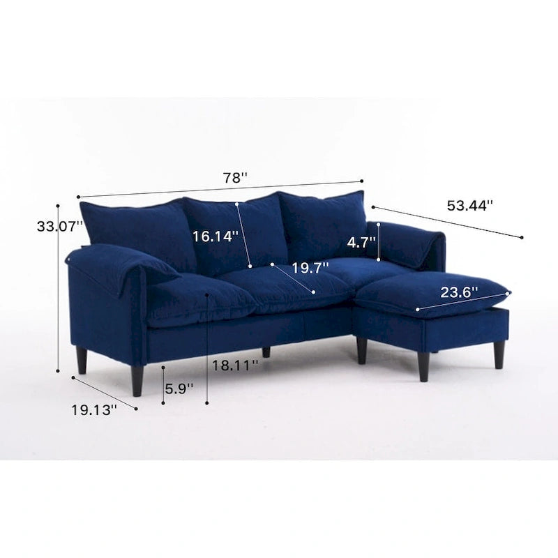 78.74 3-Seater L-Shaped Convertible Sectional Sofa with Footstools and Storage