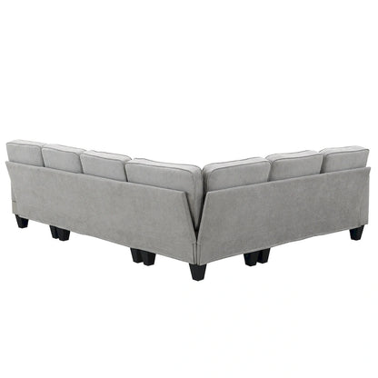 Grey 108 Spacious U-Shaped 7-Seater Sofa Set with 3 Pillows and Chaise, Ideal for Living Room or Apartment