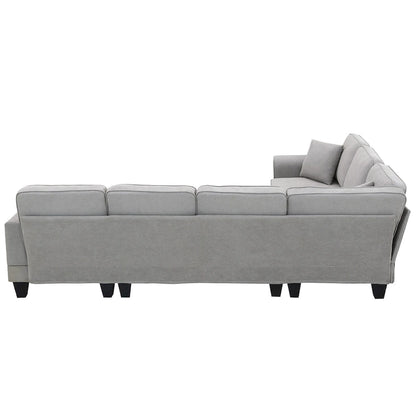 Grey 108 Spacious U-Shaped 7-Seater Sofa Set with 3 Pillows and Chaise, Ideal for Living Room or Apartment