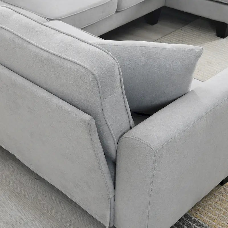 Grey 108 Spacious U-Shaped 7-Seater Sofa Set with 3 Pillows and Chaise, Ideal for Living Room or Apartment