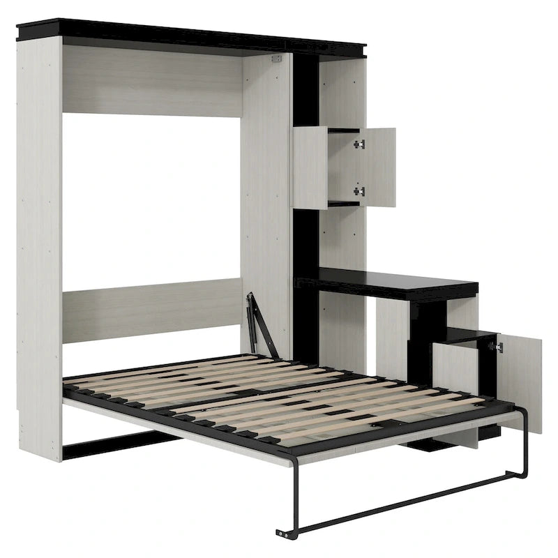 Black White Full Size Upholstered Bed with Piglet Headboard and Slide