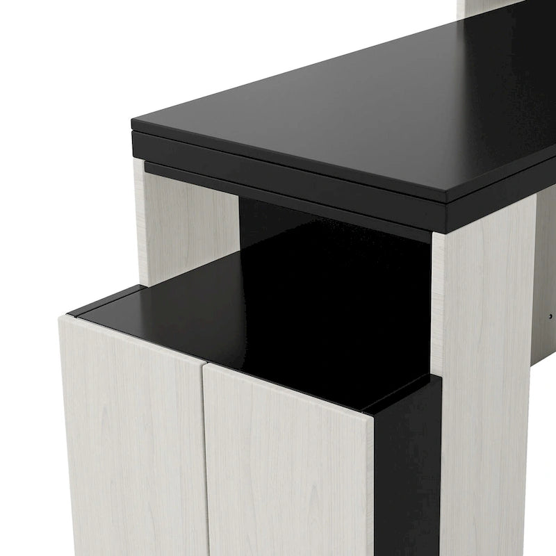 Black White Full Size Upholstered Bed with Piglet Headboard and Slide