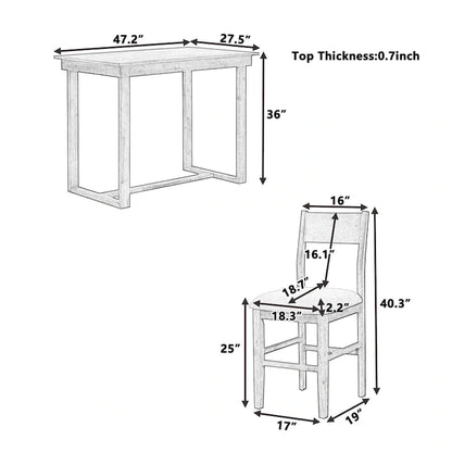 Brown Farmhouse 5-Piece Counter Height Dining Table Set with 4 Chairs