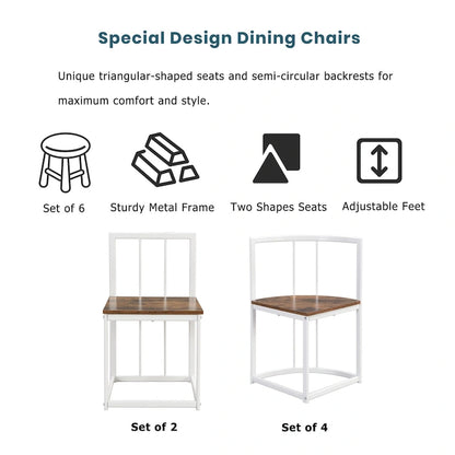 Modern 7-Piece Metal Frame Dining Table Set with Half-Round Table & 6 Chairs
