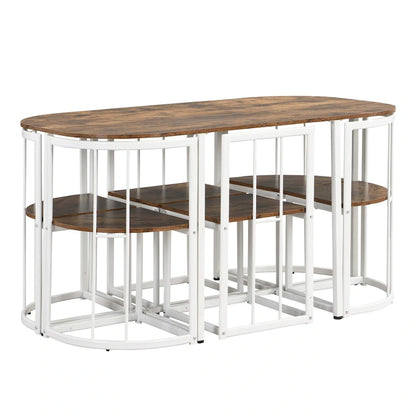 Modern 7-Piece Metal Frame Dining Table Set with Half-Round Table & 6 Chairs