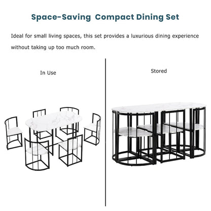 Modern 7-Piece Metal Frame Dining Table Set with Half-Round Table & 6 Chairs