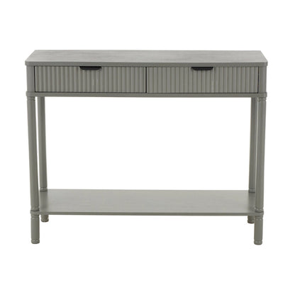 Wood Handmade 2 Drawer Console Table with Black Handle and Ribbed Front - Gray - Roche River Decor