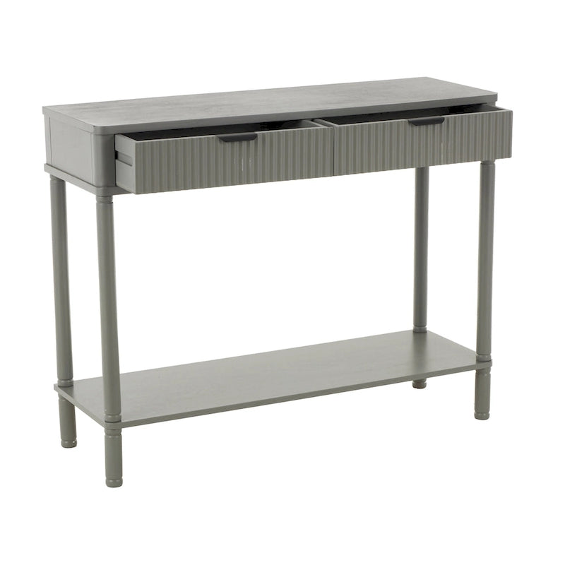 Wood Handmade 2 Drawer Console Table with Black Handle and Ribbed Front - Gray - Roche River Decor