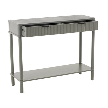 Wood Handmade 2 Drawer Console Table with Black Handle and Ribbed Front - Gray - Roche River Decor