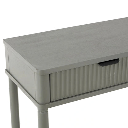 Wood Handmade 2 Drawer Console Table with Black Handle and Ribbed Front - Gray - Roche River Decor