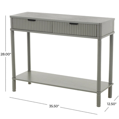 Wood Handmade 2 Drawer Console Table with Black Handle and Ribbed Front - Gray - Roche River Decor