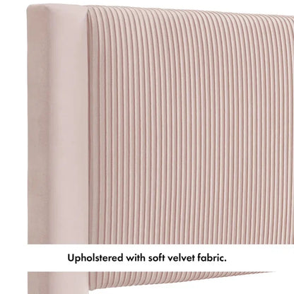 Furniture of America Alyssa Modern Velvet Upholstered Platform Bed with Channel Headboard and Wooden Slats