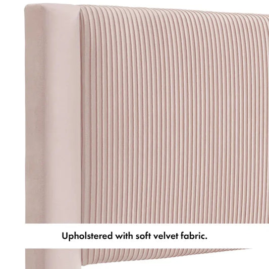 Furniture of America Alyssa Modern Velvet Upholstered Platform Bed with Channel Headboard and Wooden Slats