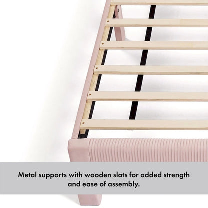 Furniture of America Alyssa Modern Velvet Upholstered Platform Bed with Channel Headboard and Wooden Slats