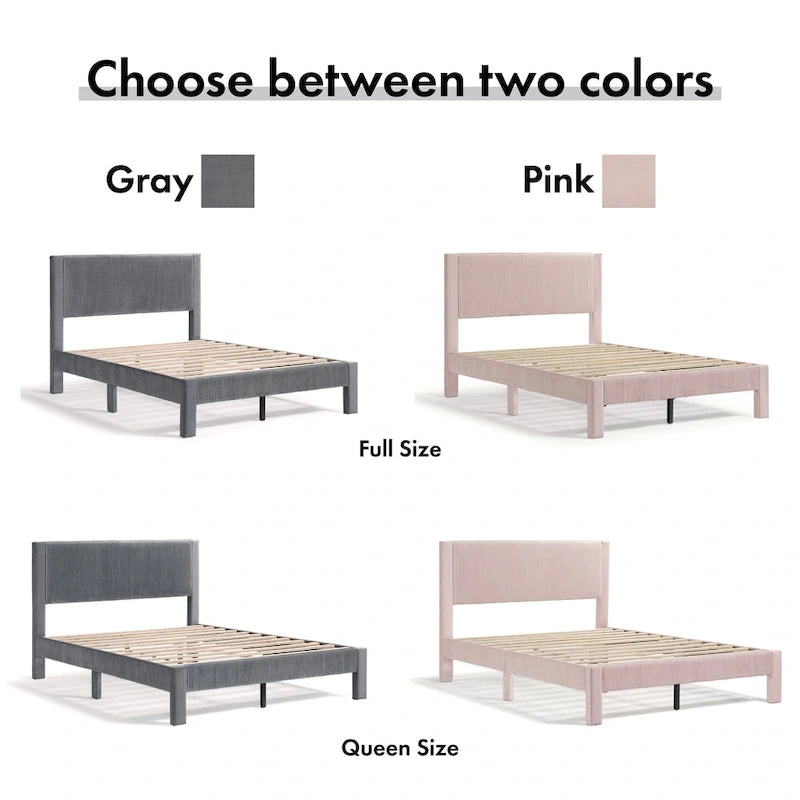 Furniture of America Alyssa Modern Velvet Upholstered Platform Bed with Channel Headboard and Wooden Slats