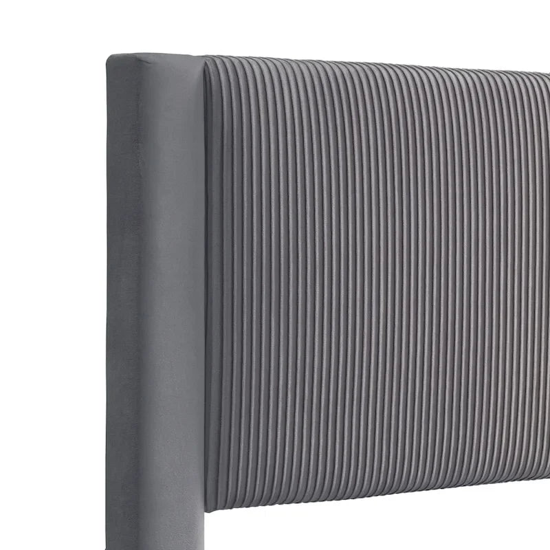 Furniture of America Alyssa Modern Velvet Upholstered Platform Bed with Channel Headboard and Wooden Slats