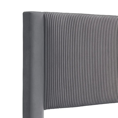 Furniture of America Alyssa Modern Velvet Upholstered Platform Bed with Channel Headboard and Wooden Slats