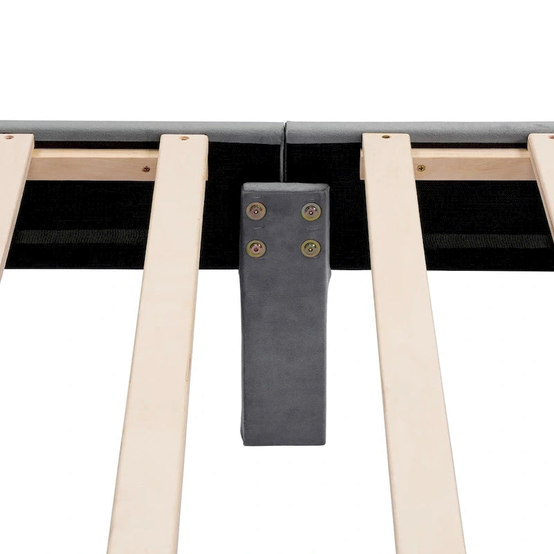 Furniture of America Alyssa Modern Velvet Upholstered Platform Bed with Channel Headboard and Wooden Slats