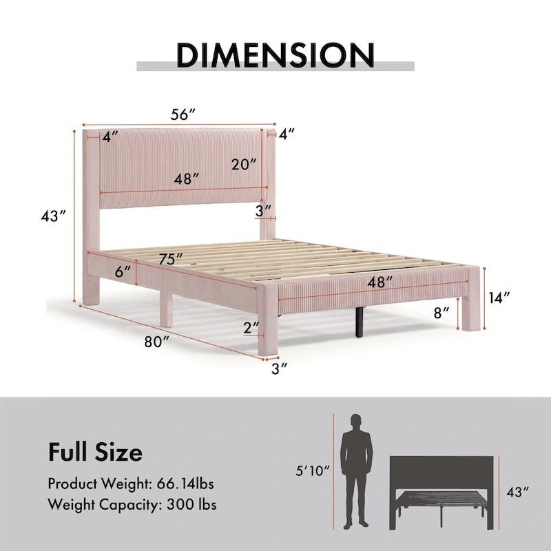 Furniture of America Alyssa Modern Velvet Upholstered Platform Bed with Channel Headboard and Wooden Slats